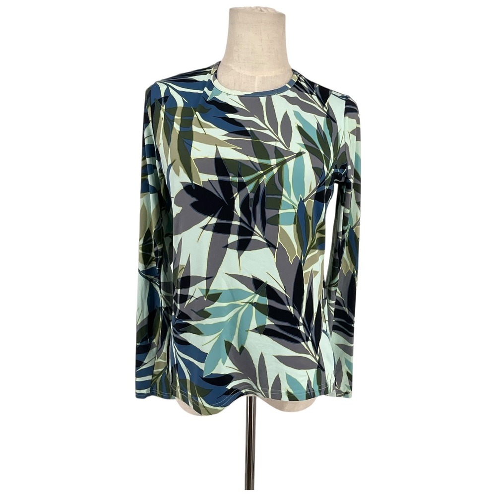 Hang Ten Womens Long Sleeve Rash Guard Top UV Protection UPF 50+ Leaf Print Sz S